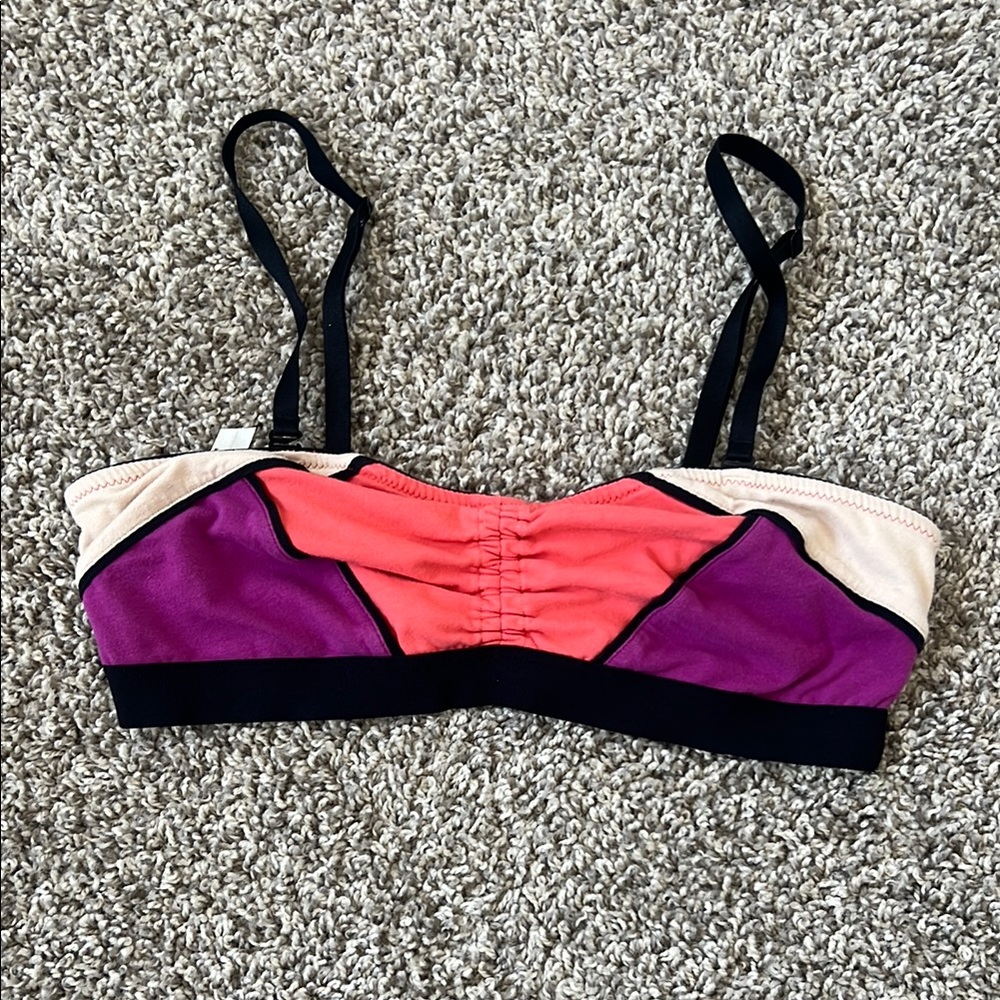 Free People Color Block Black Beige Purple and Pink Bralette Size Small